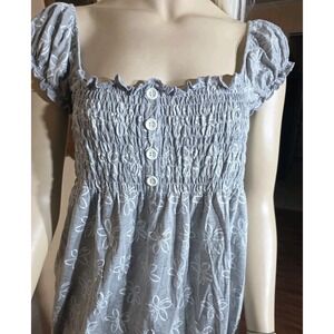 Vintage y2k Babydoll Top Cami Floral FLowers Boho Large Gray